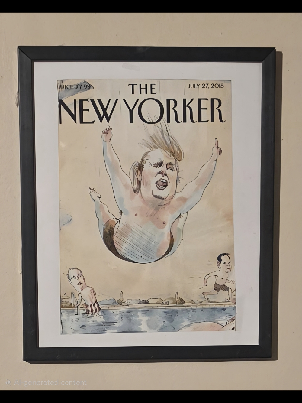 New Yorker magazine cover illustration by Barry Blitt titled "Belly Flop," 2015